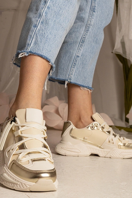 Beige Damen-Sneakers mit dicker Sohle...