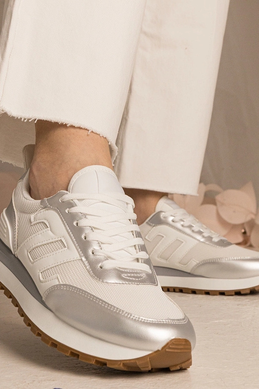 Weiß-silberne Damen-Sneakers...