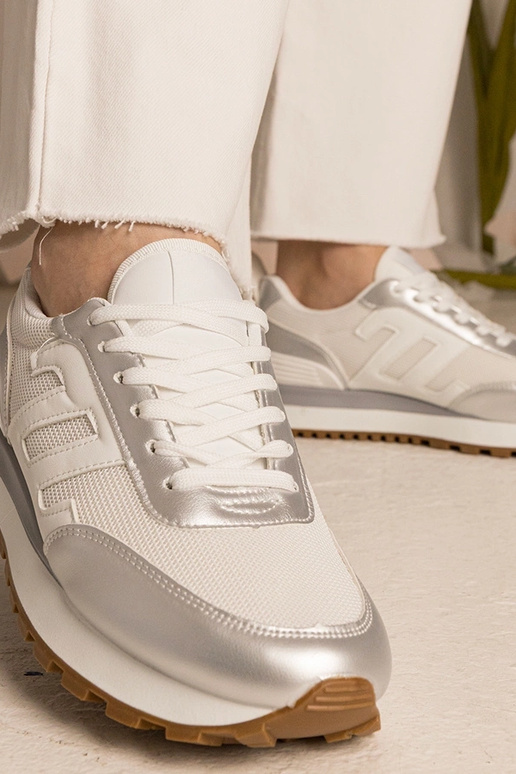 Weiß-silberne Damen-Sneakers...