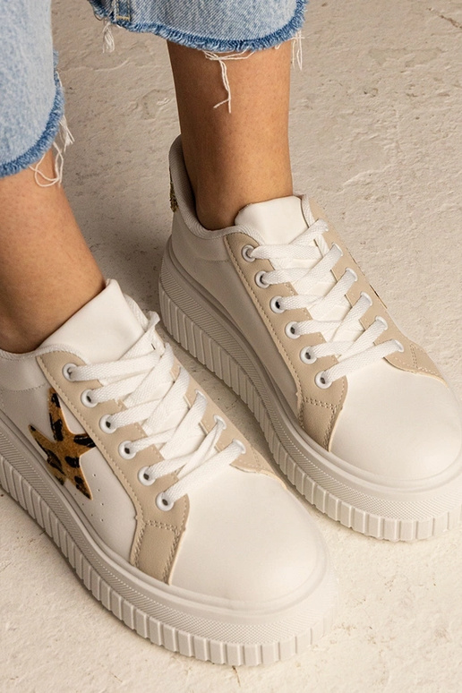 Biało-beżowe Sneakers mit Glitzer und...