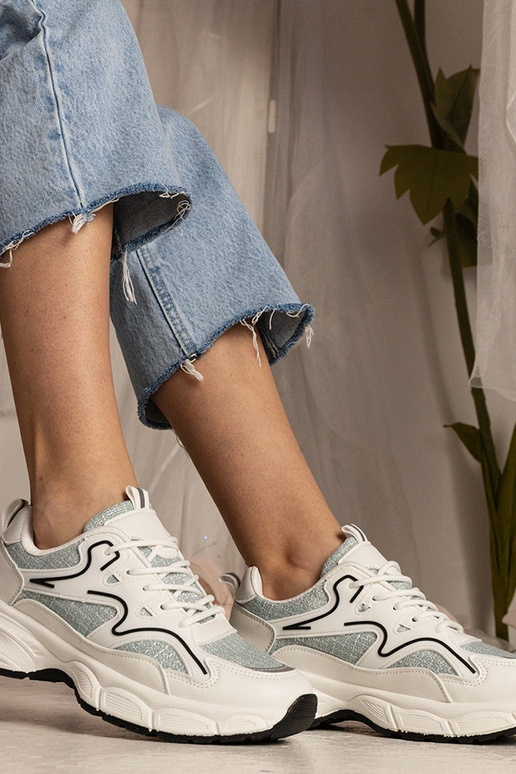 Weiß-grüne Damen-Sneakers sportlich...