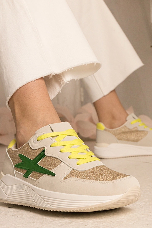 Beige Damen-Sneakers sportlich mit...