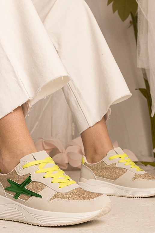 Beige Damen-Sneakers sportlich mit...