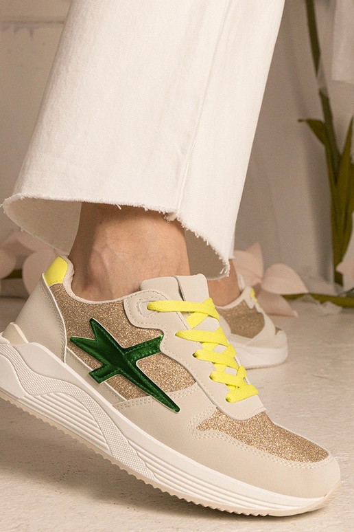 Beige Damen-Sneakers sportlich mit...