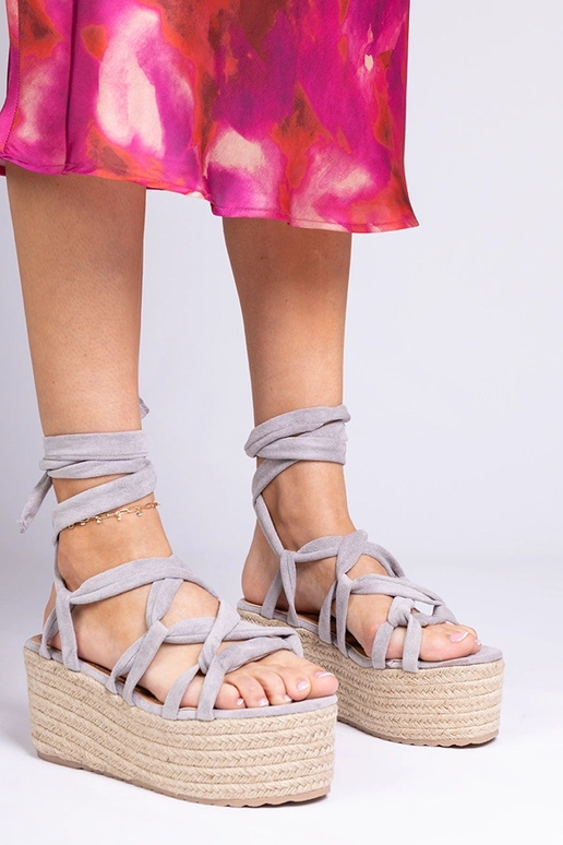 Graue Damen-Espadrilles mit hoher...