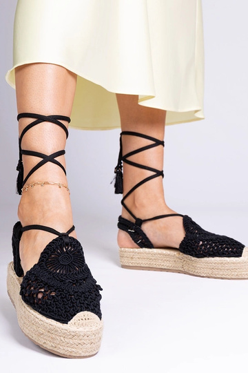 Schwarze geflochtene Damen-Espadrilles Narita
