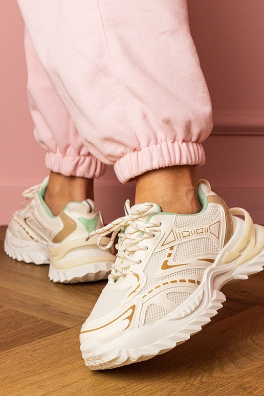 Beige Damen-Sneaker auf dicker...