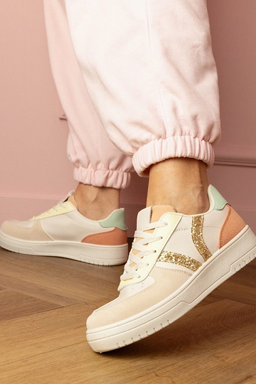 Sandfarbene Damen-Sneaker mit Glitzerdetails Blona