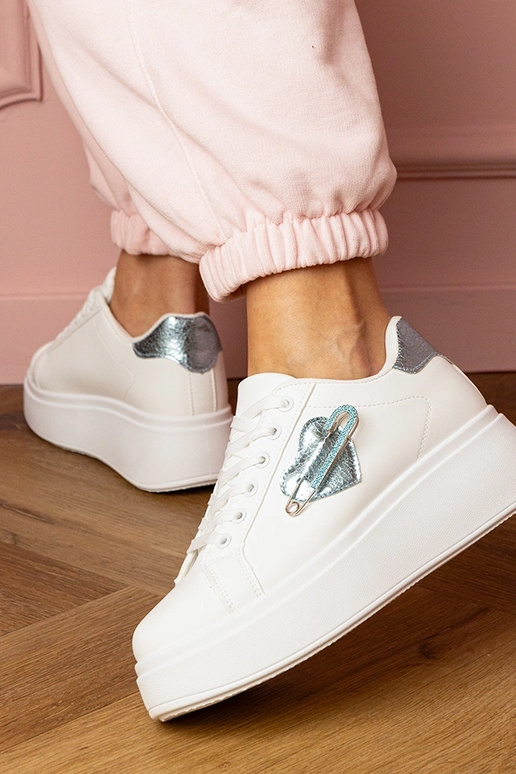 Weiße Damen-Sneaker mit blauer Herz-... Weiße Damen-Sneaker mit blauer Herz-...