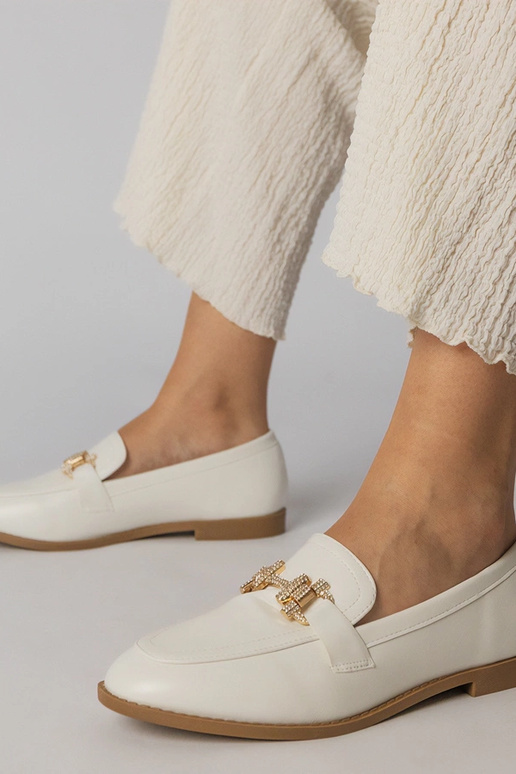 Weiße Mokassins mit Zirkonia, „Kalinta"