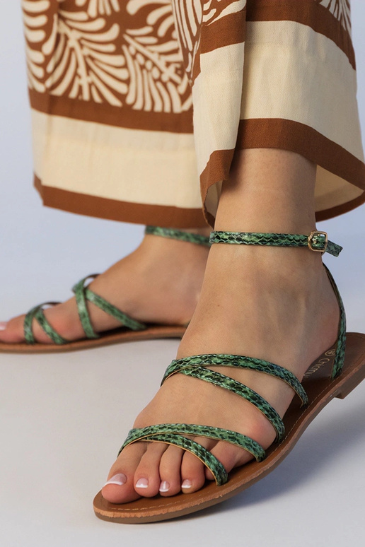 Grüne Sandalen mit flachem Absatz,...