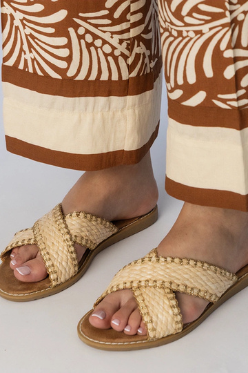 Beige Damen geflochtene Slipper, „Ellinara"