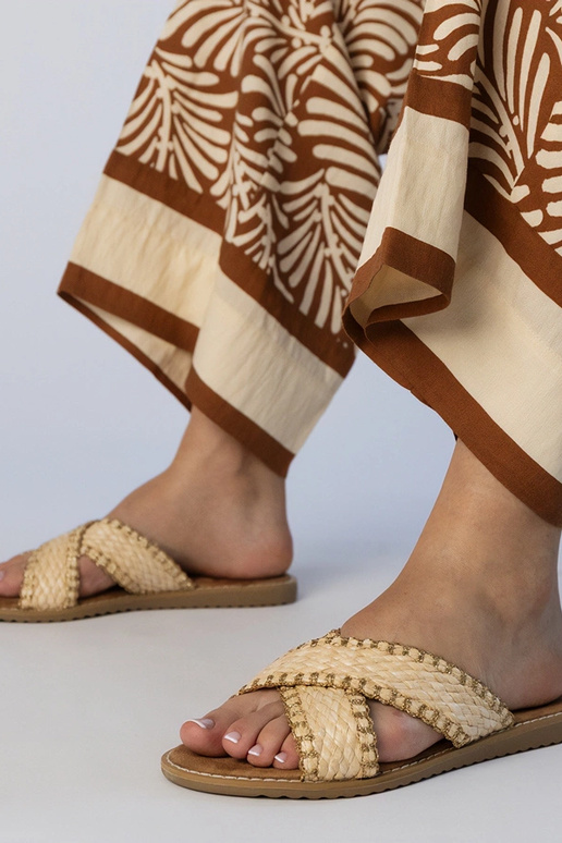 Beige Damen geflochtene Slipper,...