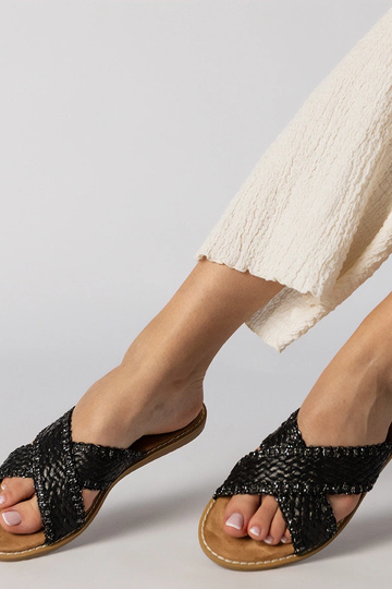 Schwarze Damen geflochtene Slipper, „Ellinara"