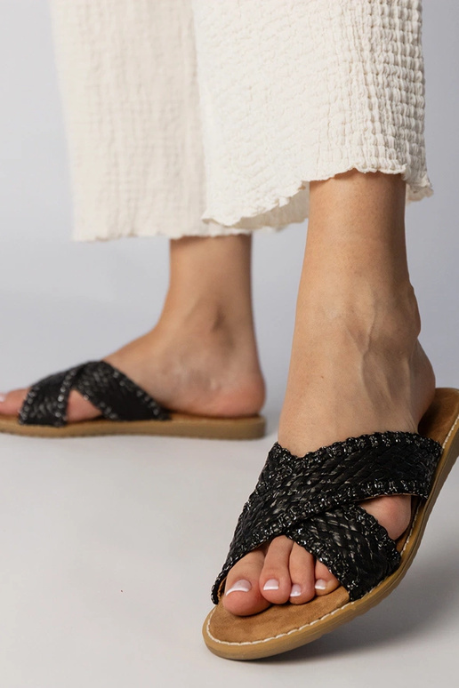 Schwarze Damen geflochtene Slipper,...