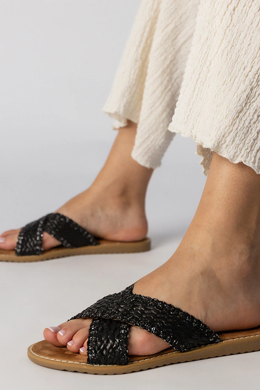 Schwarze Damen geflochtene Slipper,...