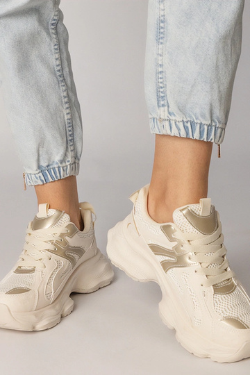Beige Damen Sneakers mit goldenem Einsatz, „Sandra" 2