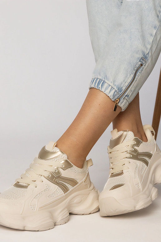 Beige Damen Sneakers mit goldenem...