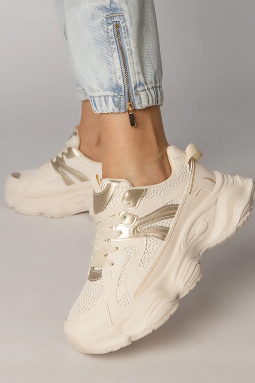 Beige Damen Sneakers mit goldenem...