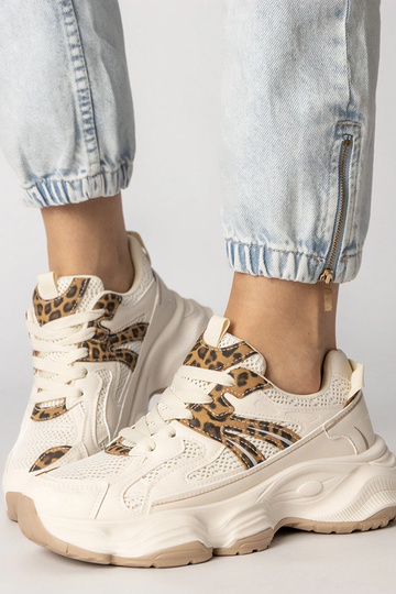 Beige Damen Sneakers mit Panther-Einsatz, „Sandra" 2