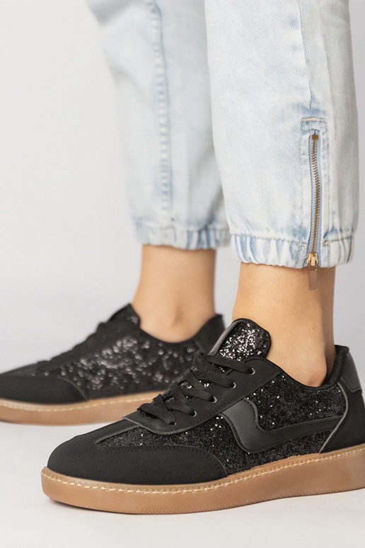Schwarze Damen Sneakers mit Glitzer,...