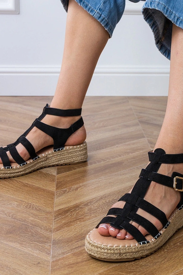 Schwarze Espadrille-Sandalen auf niedriger Plattform, „Amur"
