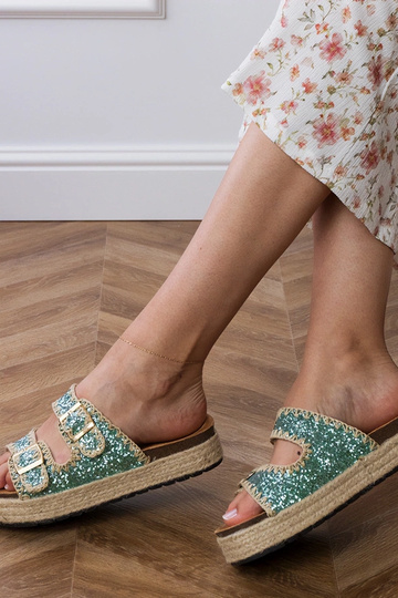 Grüne Espadrilles mit Glitzer und Schnallen, „Induri" 2