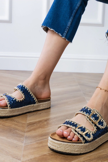 Dunkelblaue Espadrilles mit Glitzer und Schnallen, „Induri" 2