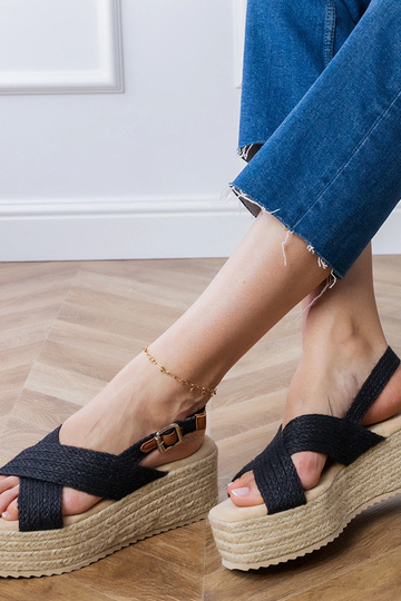 Schwarze Espadrilles auf Plattform mit Riemen, „Olisa" 2