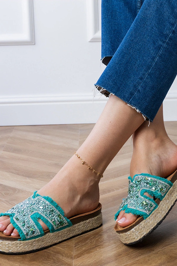 Grüne Espadrilles mit Zirkonien und Steinen Najros