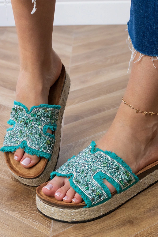 Grüne Espadrilles mit Zirkonien und... Grüne Espadrilles mit Zirkonien und...