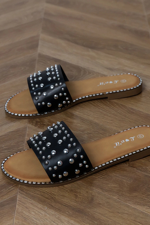 Schwarze flache Hausschuhe mit...