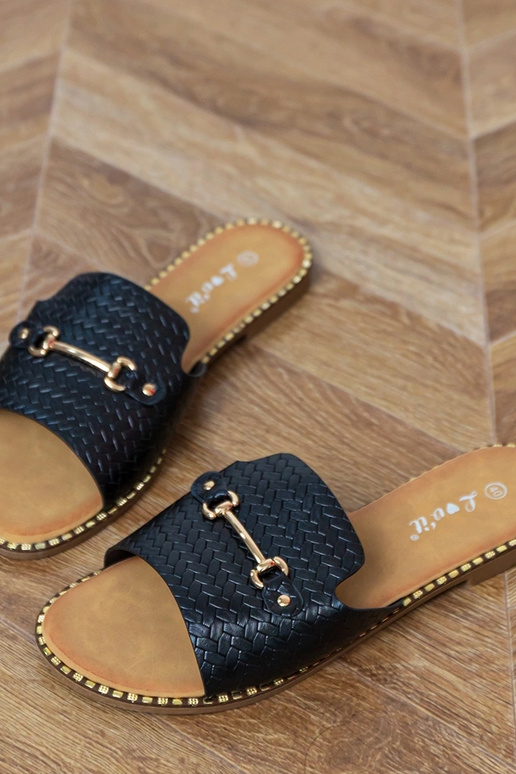 Schwarze flache Hausschuhe mit...