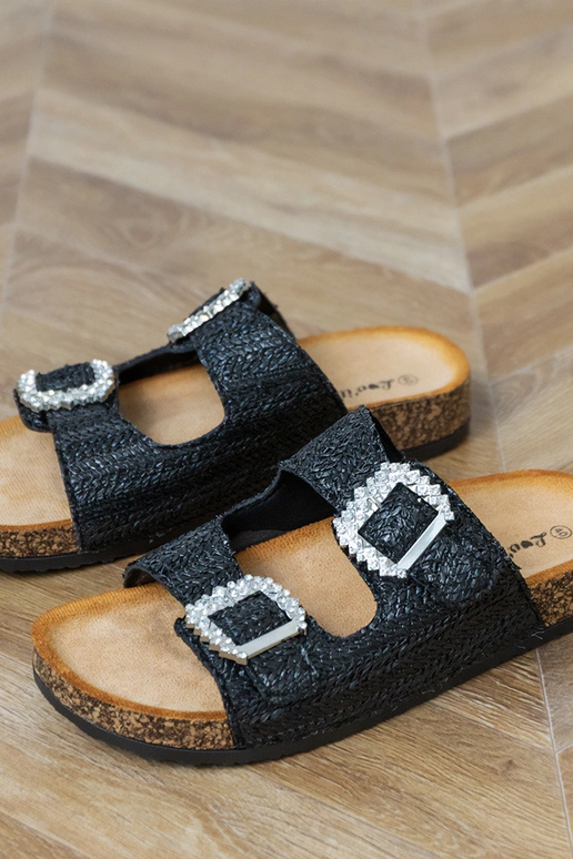 Schwarze Hausschuhe auf Korksohle mit...