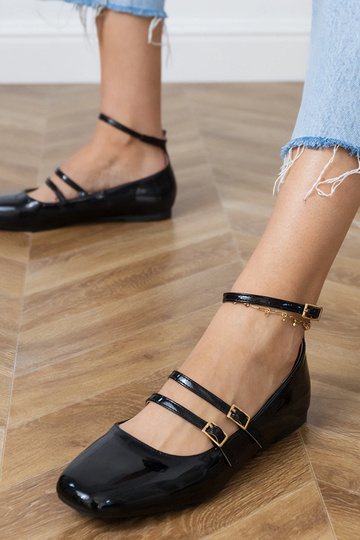 Schwarze lackierte Ballerinas mit Schnallen Valos 2