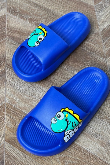 Blaue Kinderpantoletten mit Druck Milos 2