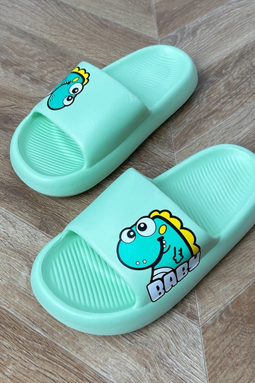 Grüne Kinderpantoletten mit Druck Milos 2