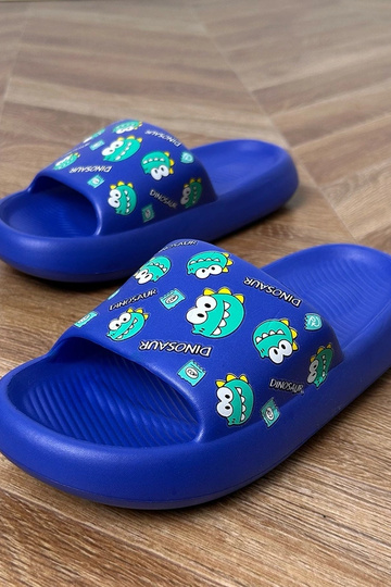 Blaue Kinderpantoletten mit Druck Dinos