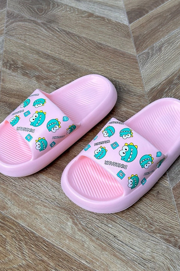 Rosa Kinderpantoletten mit Druck Dinos