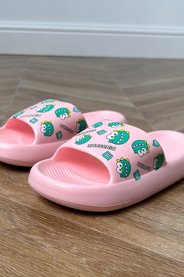 Rosa Kinderpantoletten mit Druck Dinos 2