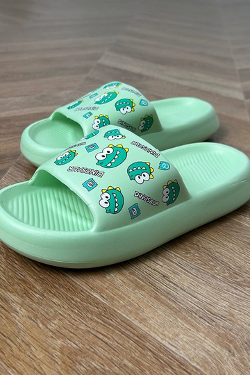Grüne Kinderpantoletten mit Druck Dinos 2