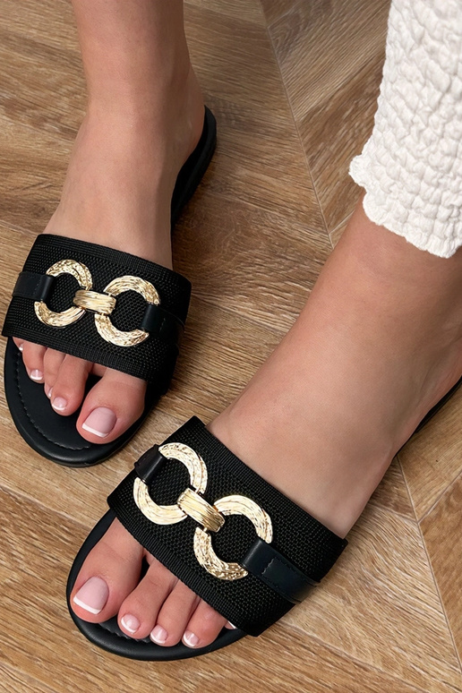 Schwarze Pantoletten mit goldener...