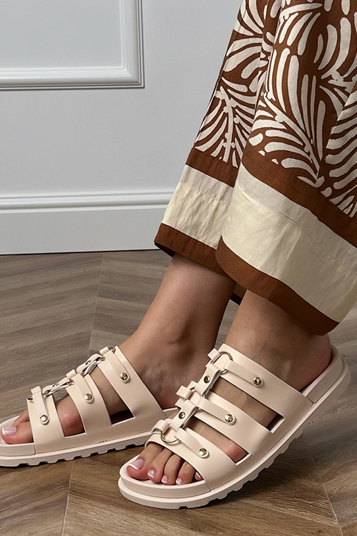 Sandfarbene römische Pantoletten mit...