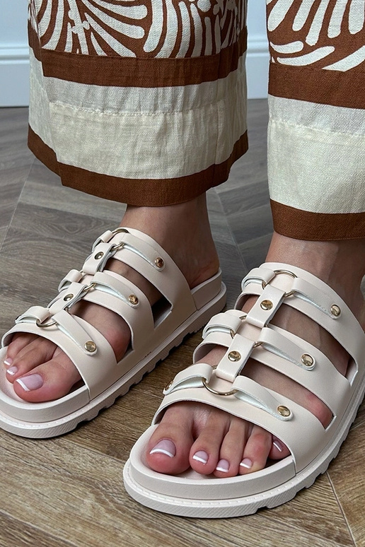 Sandfarbene römische Pantoletten mit...