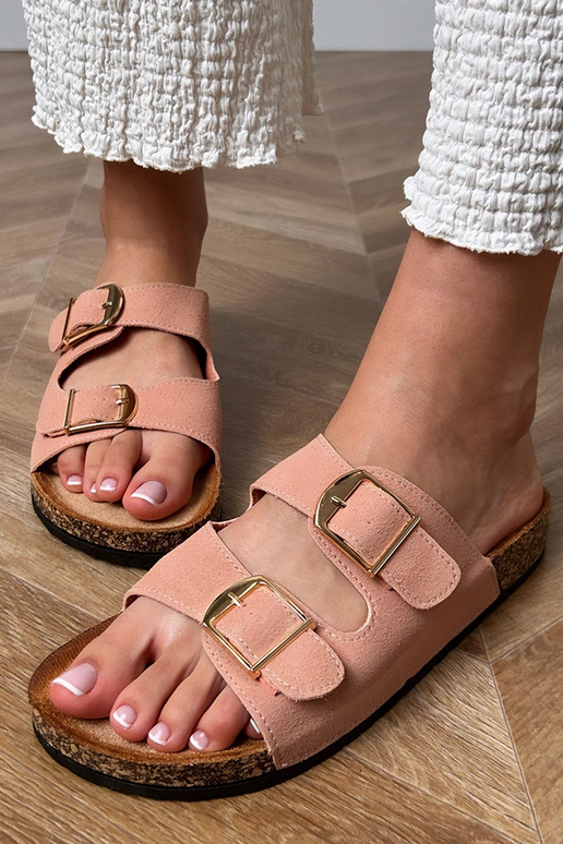 Rosa Hausschuhe mit Schnallen auf...