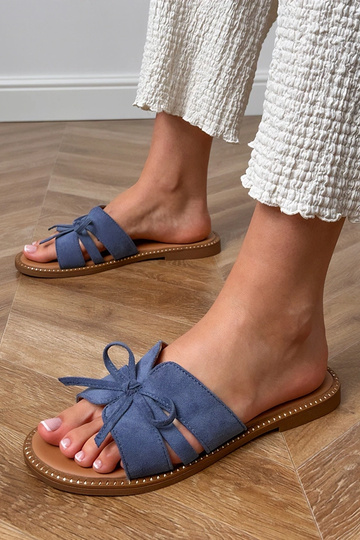 Blaue Hausschuhe mit Schleife und Dekoration an den Rändern Favira 2