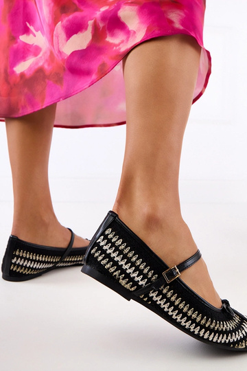 Schwarze Stoff-Ballerinas mit Schnallen und Schleifen Kaos