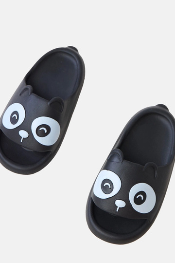 Schwarze Kinder-Slipper mit Panda-Motiven Ketti