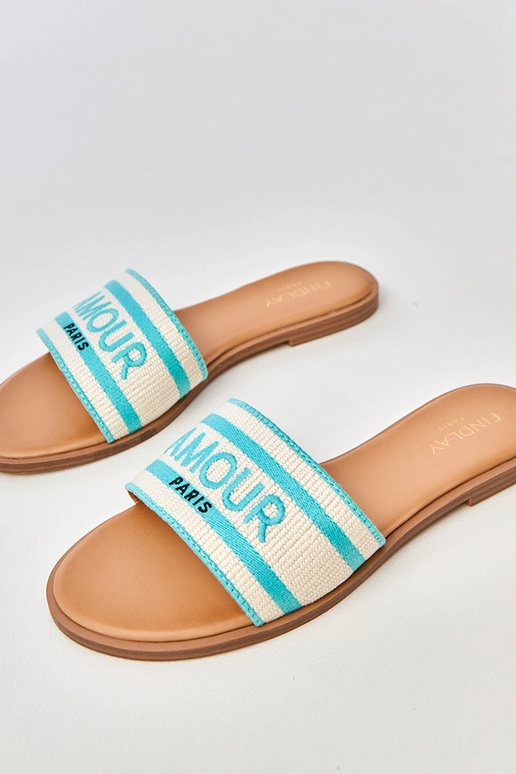 Blaue Hausschuhe mit gesticktem...