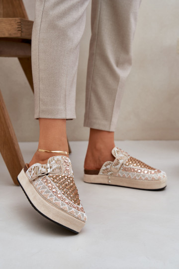 Dekoriert Hausschuhe mit einer Plattform Beige Terfitra 2